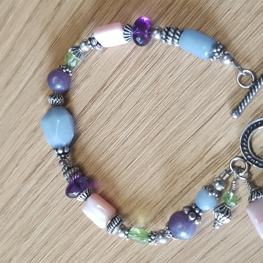 Genuine Stone Bracelet purple, pink, sterling - Picture 5 of 5